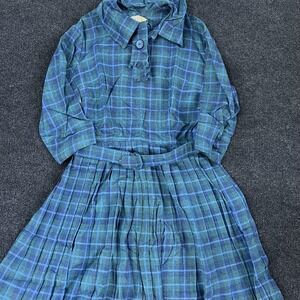 Vintage 50s 60s Mr. Simon Dress Womens Blue Plaid Shirt Fit & Flare Long